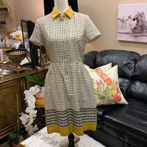 Max Mara Womens Size 8 Short Sleeve Polka Dot Silk Blend  Dress Yellow